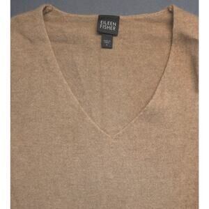 Eileen Fisher Womens S Cashmere Tunic Sweater‎  V Neck Neutral Timeless Relaxed